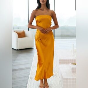 Hello Molly Coolness Calling golden satin maxi dress